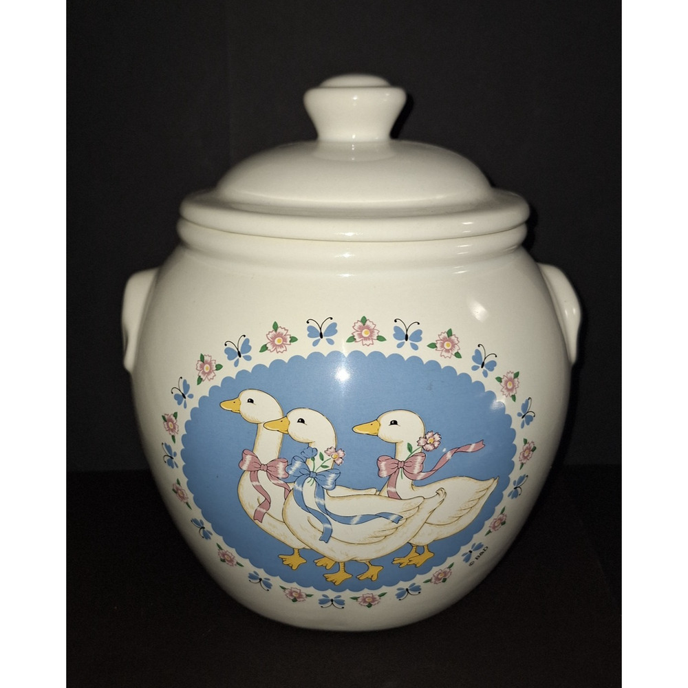B&D Ceramic Ribbon Geese Cookie Jar with Lid Vintage